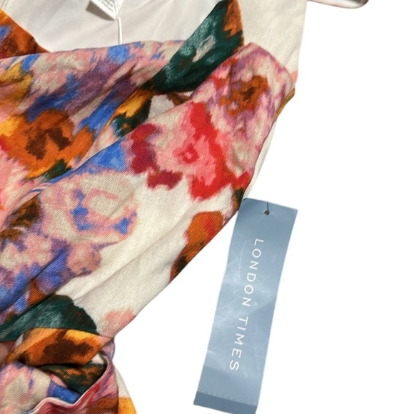 London Times NWT Floral Sleeveless Dress Square Neck A-line Linen Blend Size 12 - Picture 11 of 13
